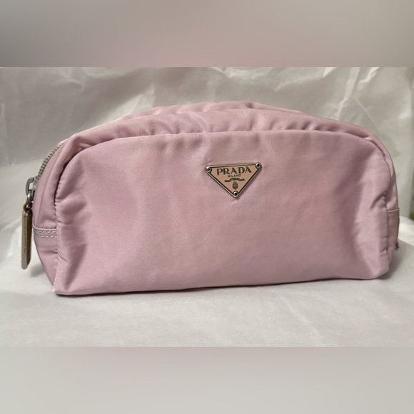 Prada AUTHENTIC Tessuto Nylon Baby Pink Logo Triangle Pouch Cosmetic Makeup Bag - Picture 4 of 16